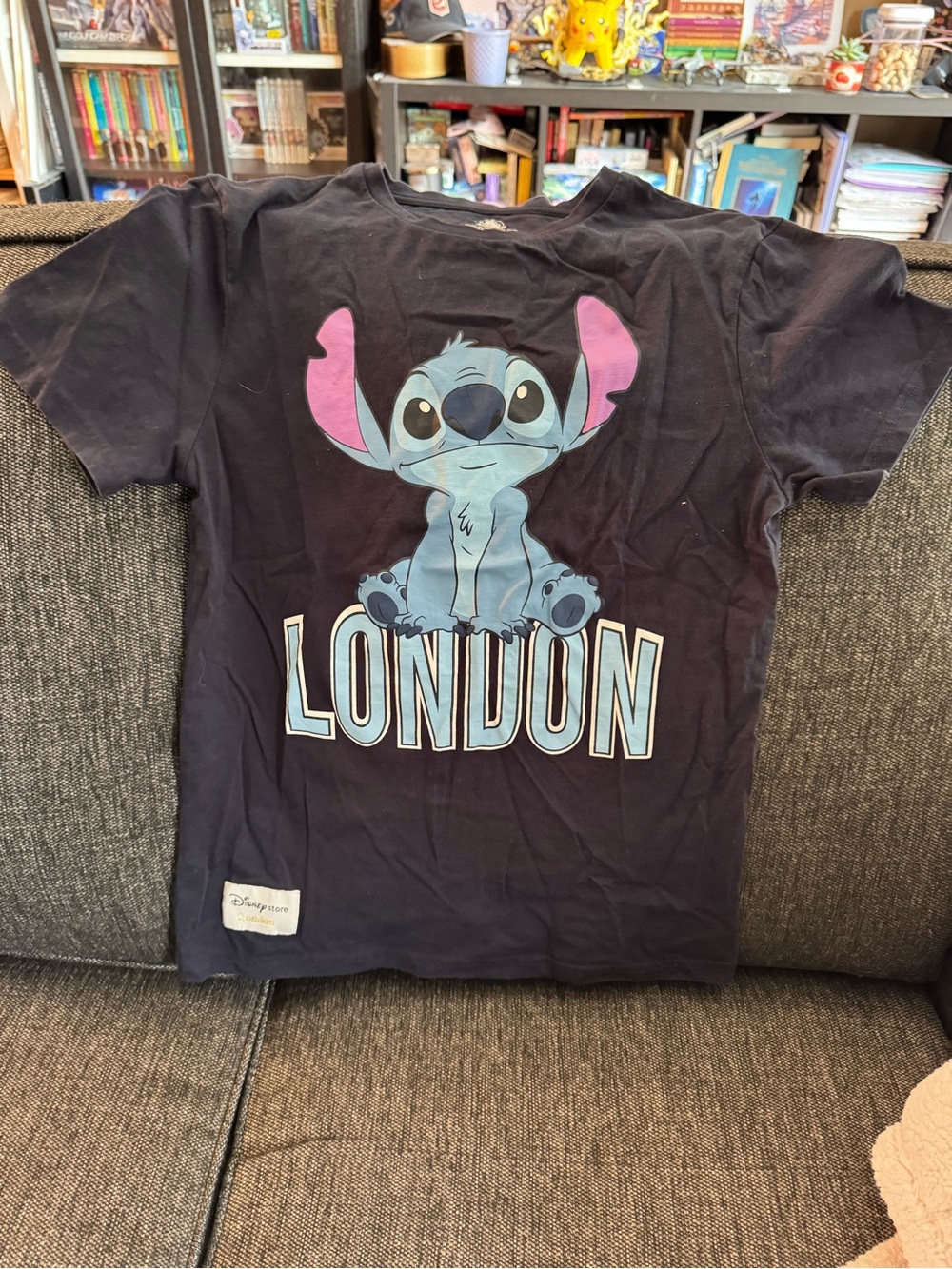 Disney Navy Woman/Child Size T‑Shirt with Stitch London Graphic - Blue & Pink